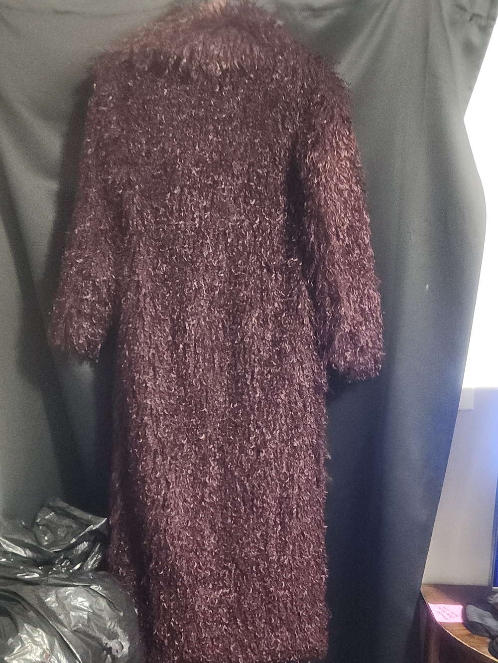 naked wardrobe Long Plush Faux Fur Coat - Burgundy - Picture 6 of 6